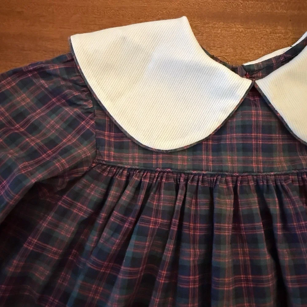 Vintage Ance K Dress Custom Made Girls Size 2  Blue Red Tartan Plaid Collar Y2K
